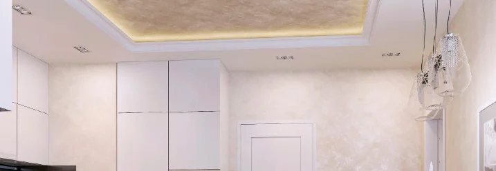 Eine abgehängte Decke mit indirekter LED-Beleuchtung in der Küche