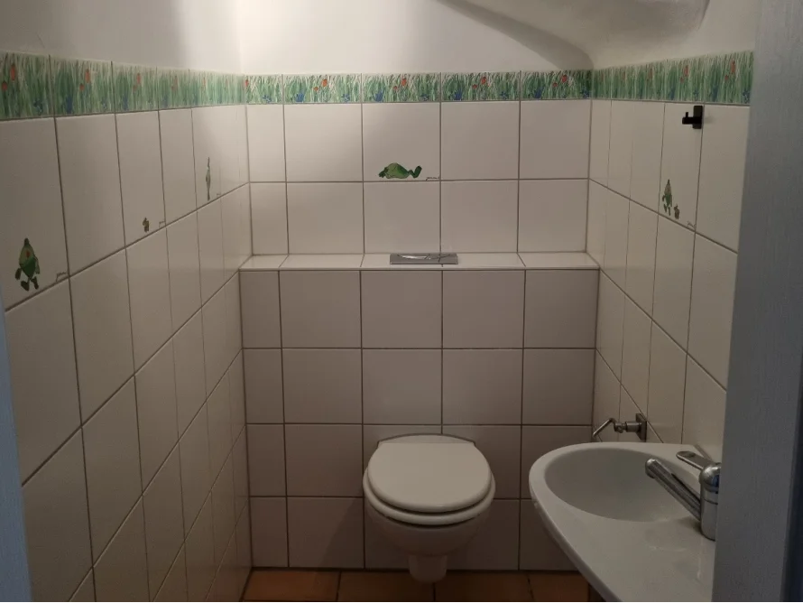 Toilette und Waschbecken in einer kleinen Toilette