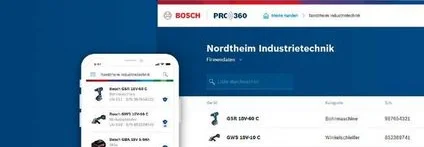 Screenshot der Website und App der digitalen Bestandsverwaltung Bosch PRO360