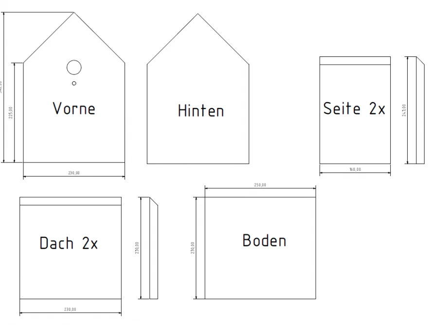 Bauplan eines Vogelhauses