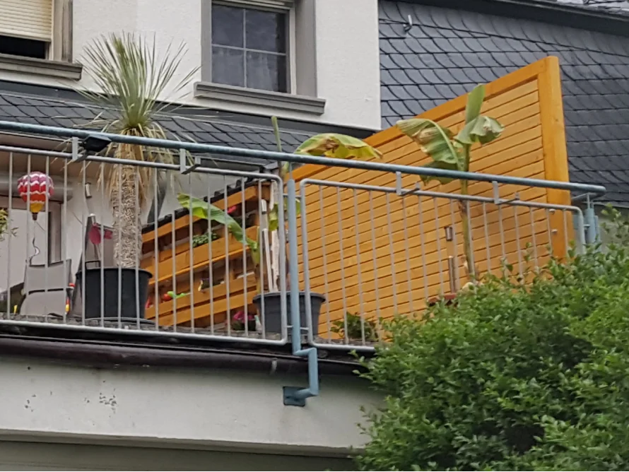 Balkon mit Holz-Sichtschutz