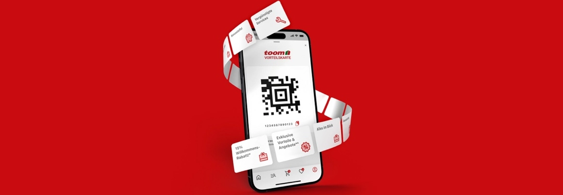 Smartphone mit QR-Code und Vorteilen die herum fliegen
