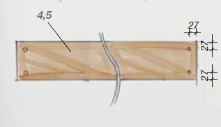 Technische Zeichnung eines Holzbretts mit Bemaßungen.