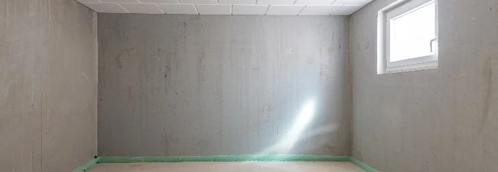 Leerer Kellerraum mit Betonboden und Fenster
