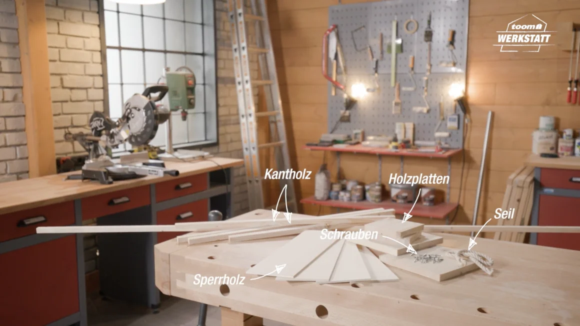 Holz und Schrauben auf Werkbank