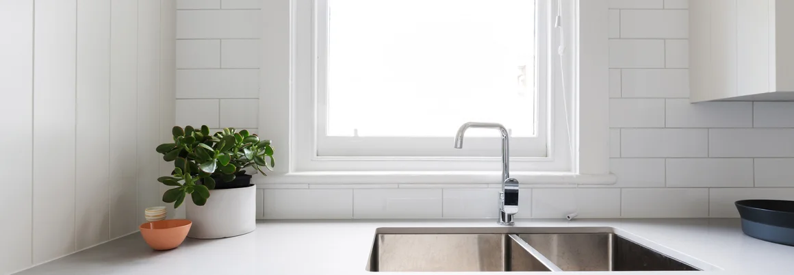 Eine Küchenspüle mit zwei Becken