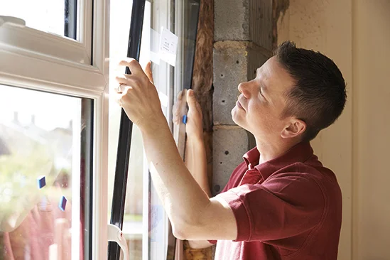 Person setzt Fenster ein