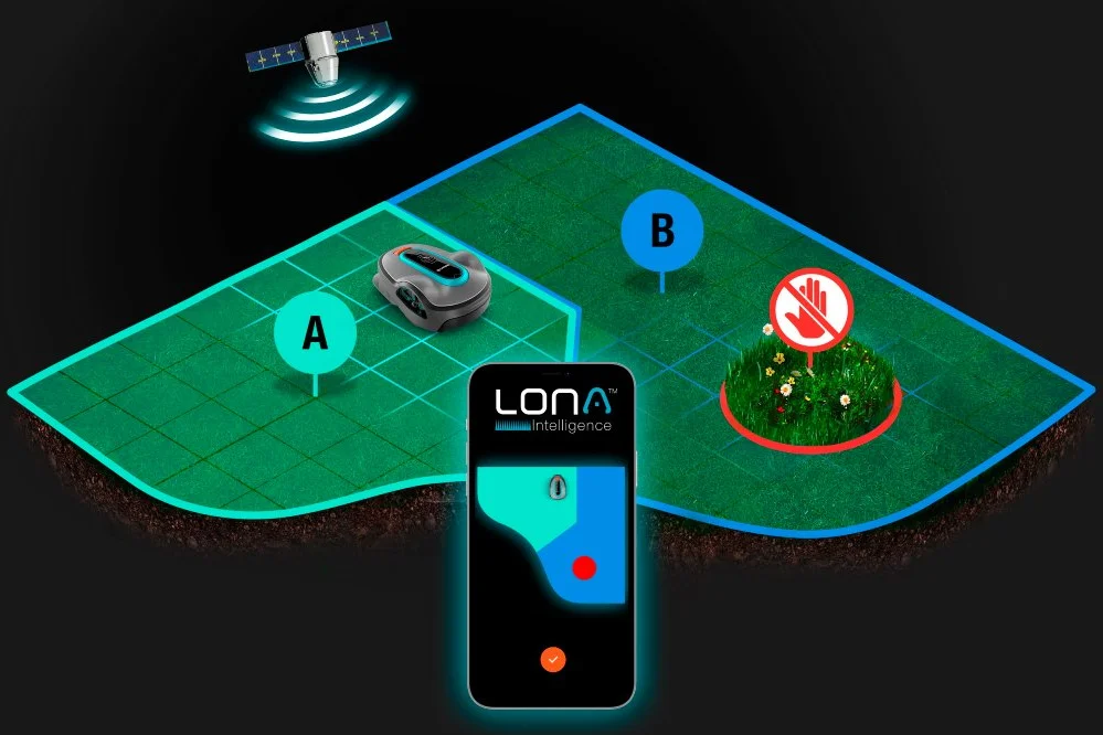 Roboter-Mäher mäht Rasenfläche per App
