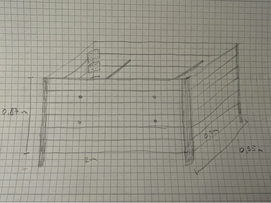 Handgezeichnete Skizze eines Gartenhaus-Grundgerüsts