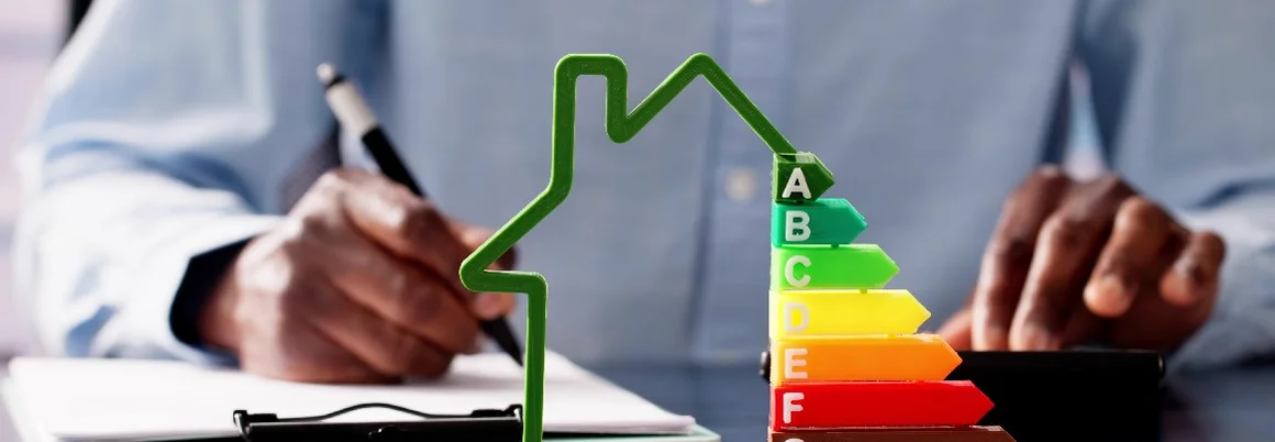 Person berechnet Energieeffizienz