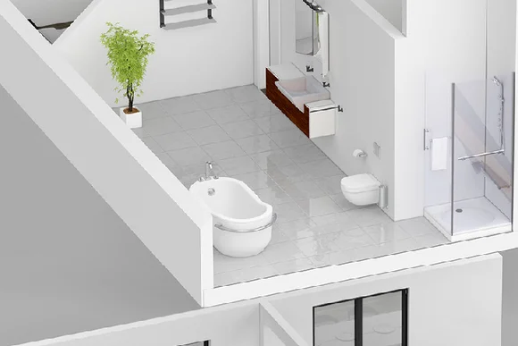 3D-Modell eines modernen Badezimmers