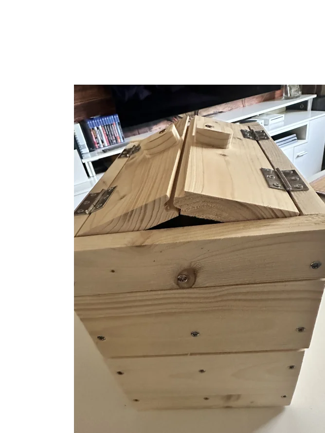 Holztruhe mit offenem Deckel