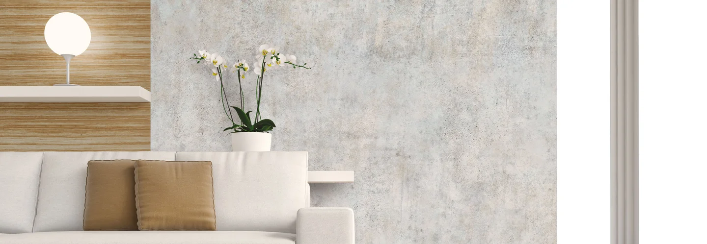 Wohnzimmer mit Sofa und Orchidee