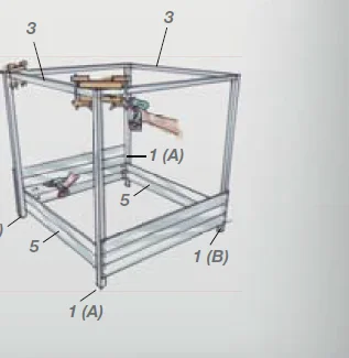 Technische Zeichnung des Gestells für ein Himmelbett mit Beschriftungen.