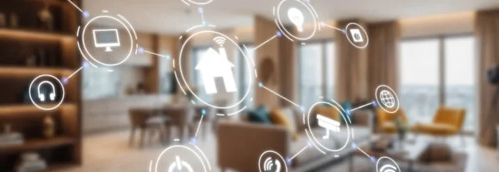 Wohnzimmer mit Symbolen für Smart Home