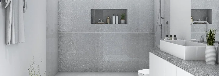 Modernes Badezimmer mit grauen Fliesen