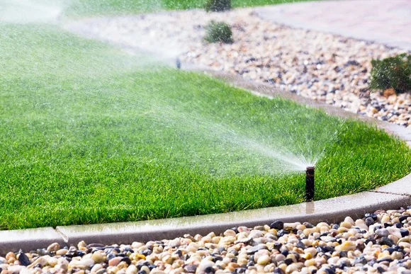 Sprinkler bewässert Rasen