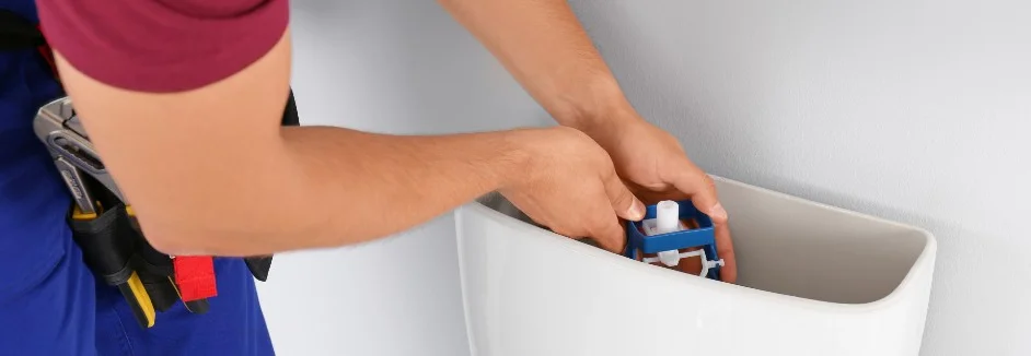 Person repariert Spülkasten